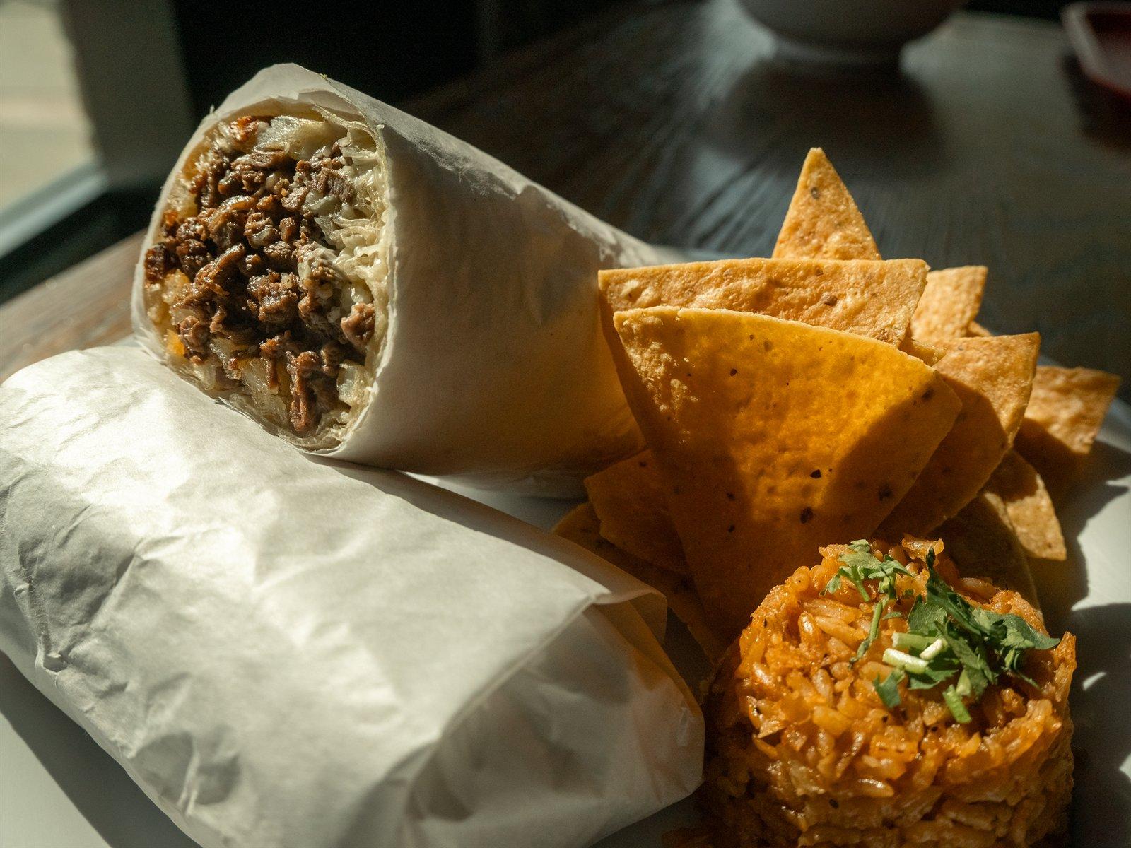Burrito combo with rice and chips